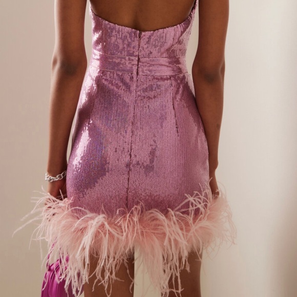 The New Arrivals Ilykaz Ozel - Vanessa Feather Sequin Mini Dress| Size 40 - Picture 3 of 4